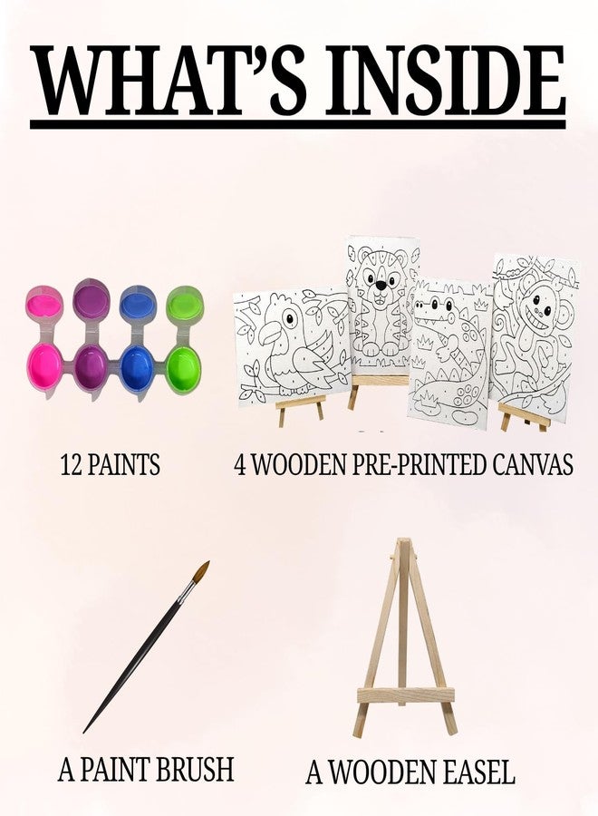 Artiggle DIY Paint By Number | Canvas Painting Kit For Kids | Pack of 4 Canvas Board 20*15cm + 12 Paints ( 8 Neon & 4 Glow In The Dark Colors ) + Wooden Easel + 1 Paint Brush | Beginner-Friendly Painting Art Kit | - Image 4